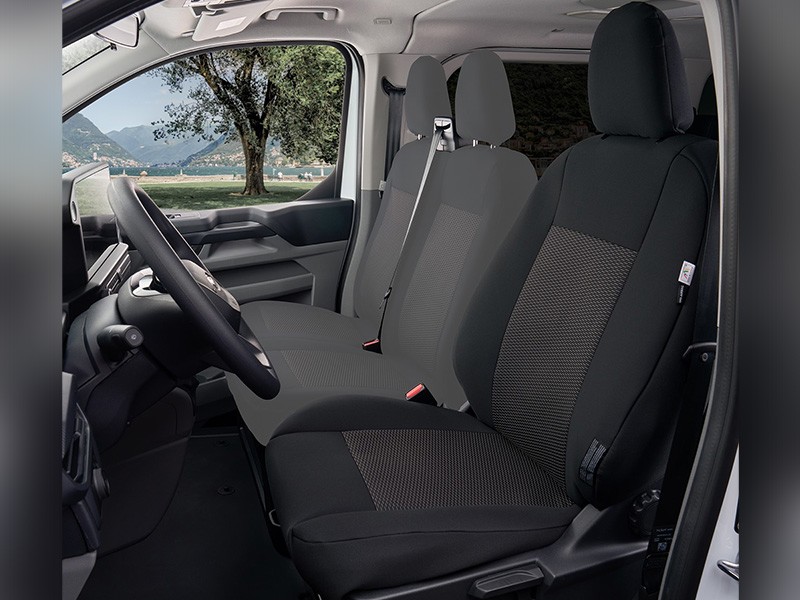 Тапицерия Kegel Tailor Made за единична шофьорска седалка на Ford Transit Custom, Tourneo Custom, Volkswagen T7 след 2024 година, черна със сиво