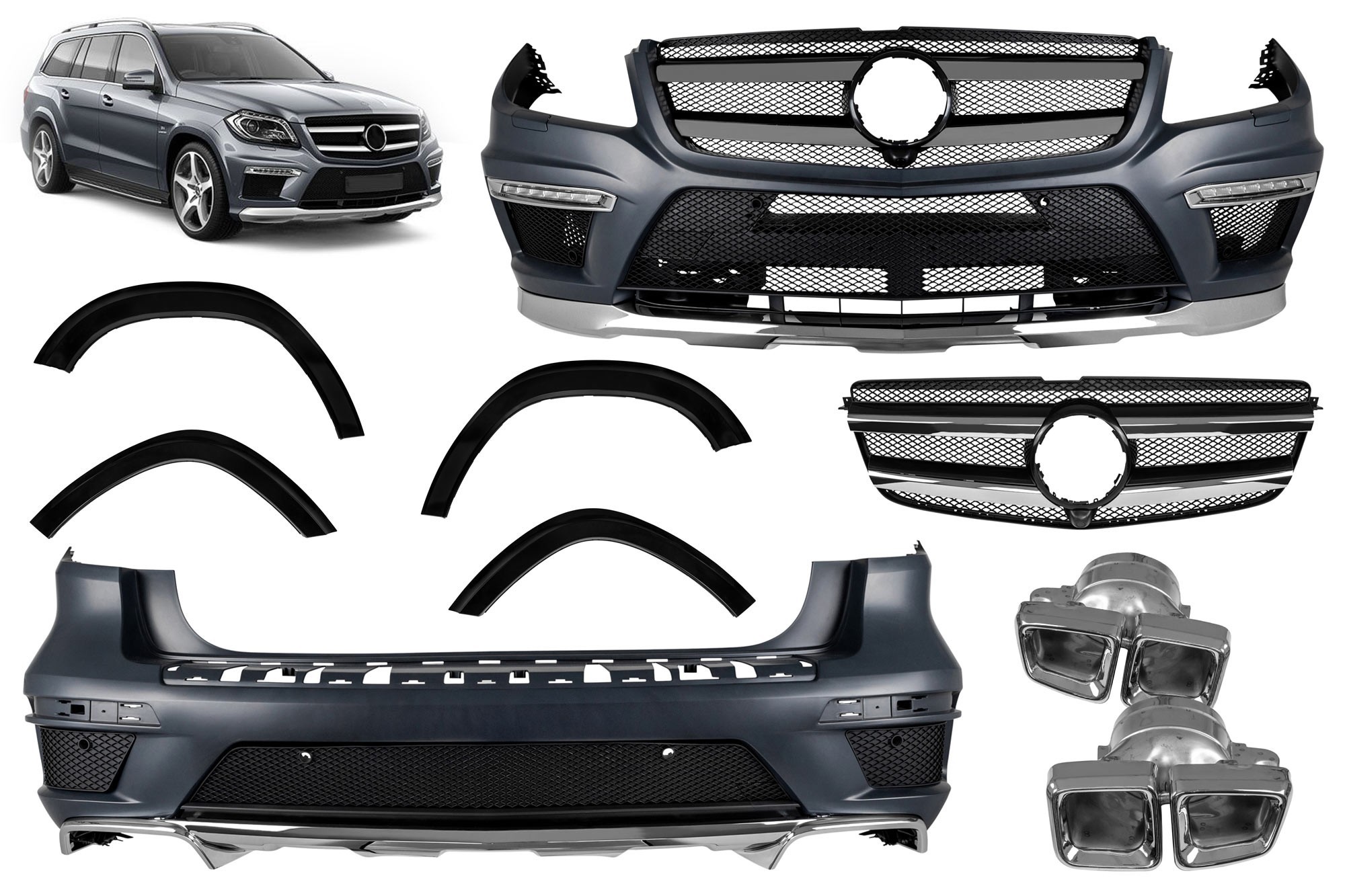 Тунинг пакет тип 63 съвместим с Mercedes GL X166 2012-2015 с хром накрайници