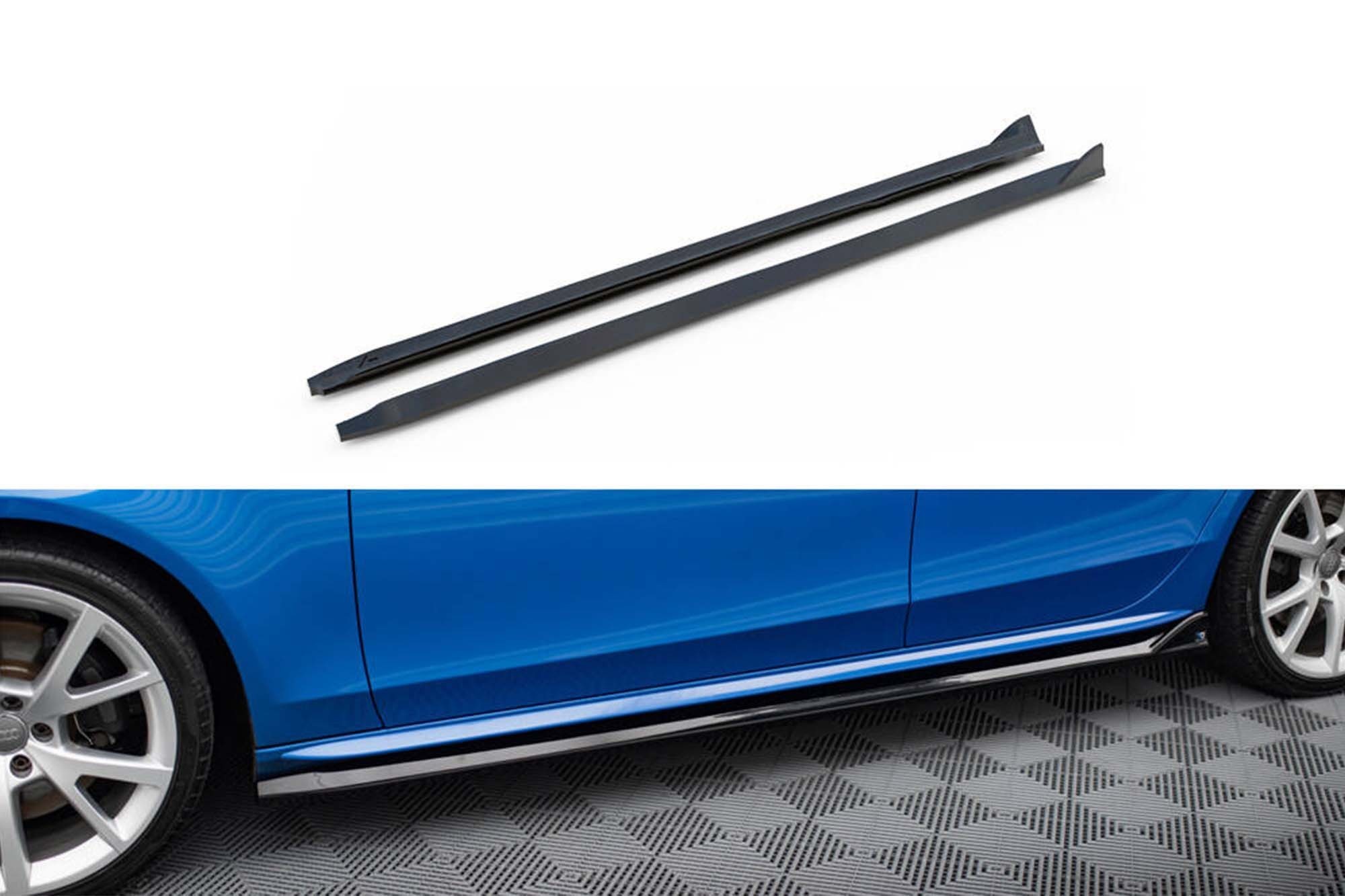 Добавки Maxton Design версия 4 за прагове на Audi A4, A4 S-Line, S4 B8 седан, комби 2007-2015, черен лак