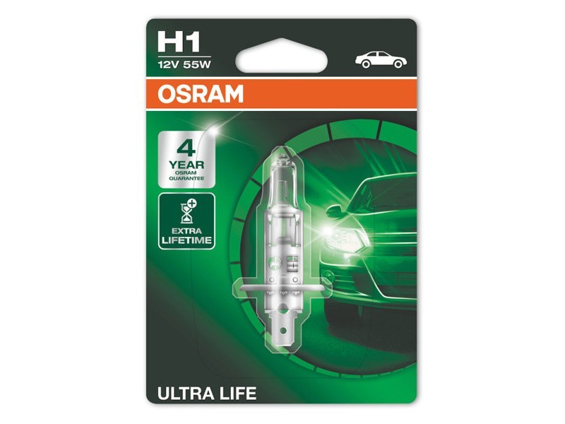 Халогенна крушка Osram H1 UltraLife 12V, 55W, P14.5s, 1 брой
