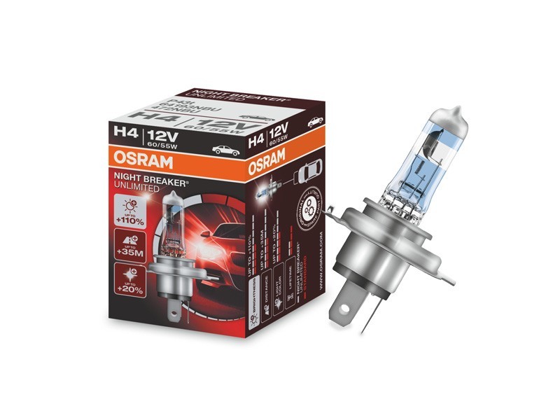 Халогенна крушка Osram H4 Night Breaker Unlimited 12V, 60/55W, P43t, 1 брой
