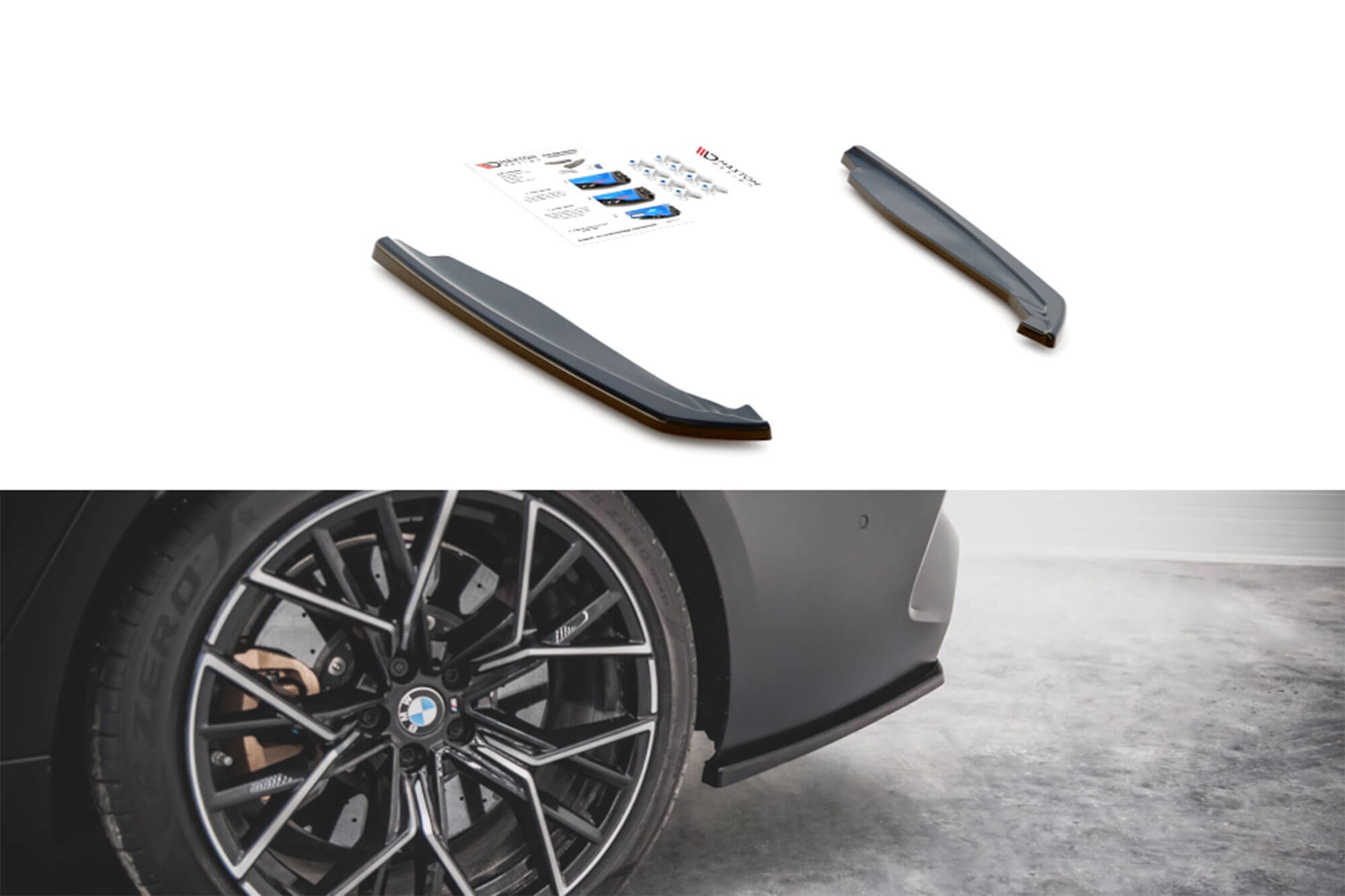 Странични добавки Maxton Design версия 2 за задна броня на BMW M8 F93 Gran Coupe след 2019 година, черен лак