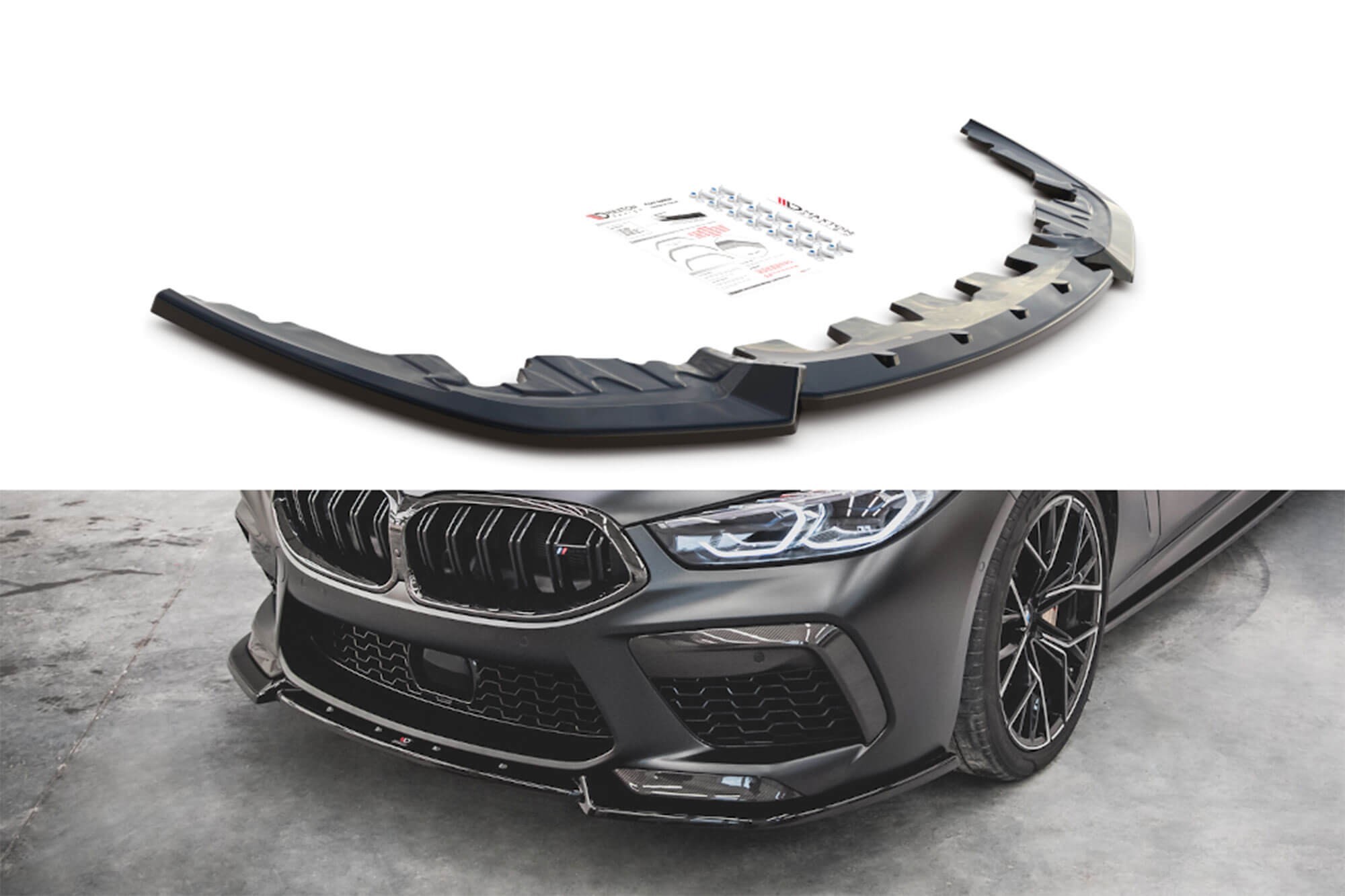 Спойлер Maxton Design версия 3 за предна броня на BMW M8 F93 Gran Coupe след 2019 година, черен лак