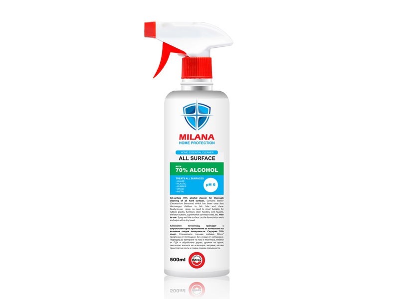 Почистващ препарат Milana със 70% спирт, 500ml