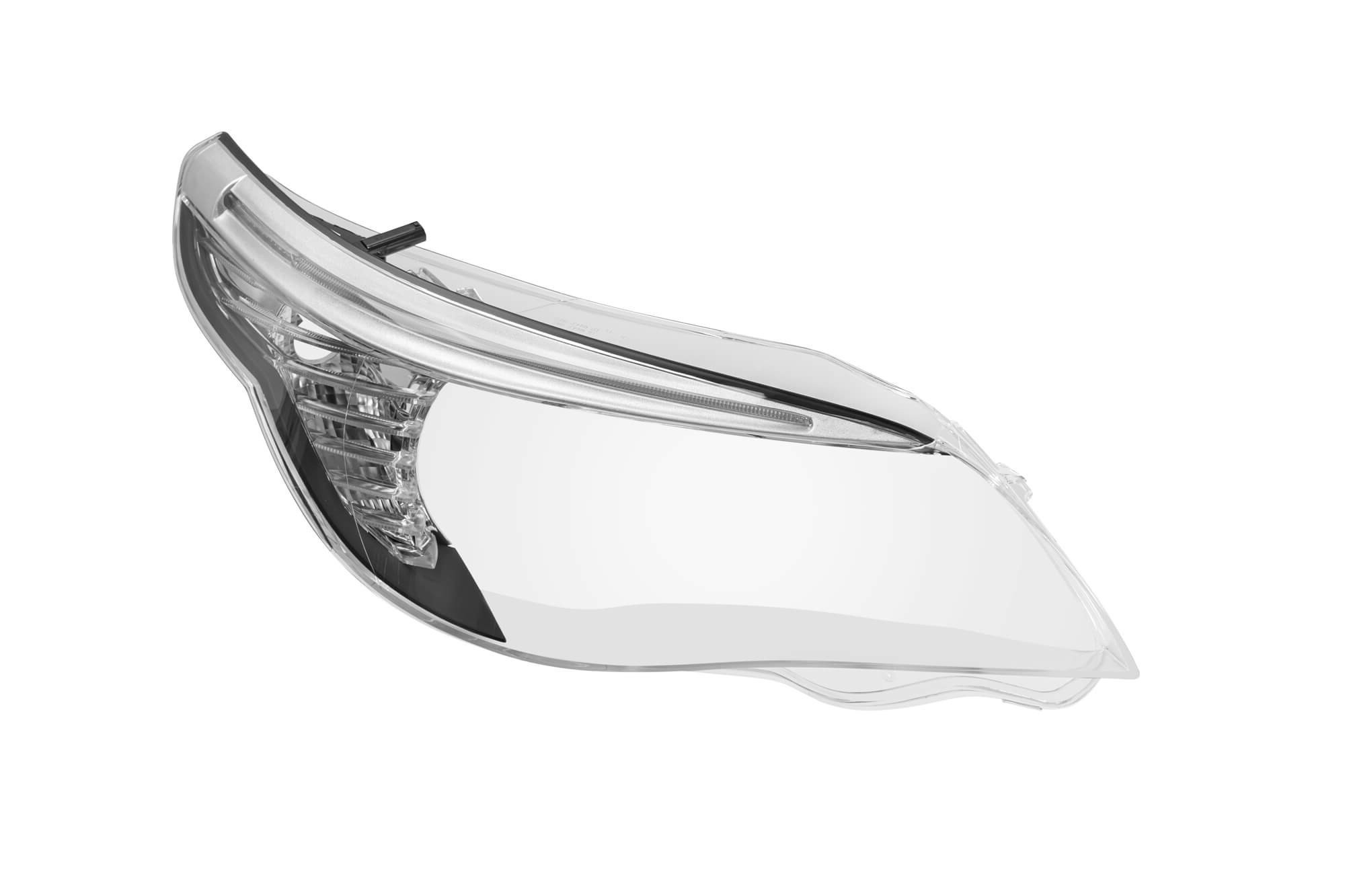 Дясно стъкло за фар с LED вежда и хром лайсна на BMW серия 5 E60 седан LCI, E61 комби LCI 2007-2010 версия 2