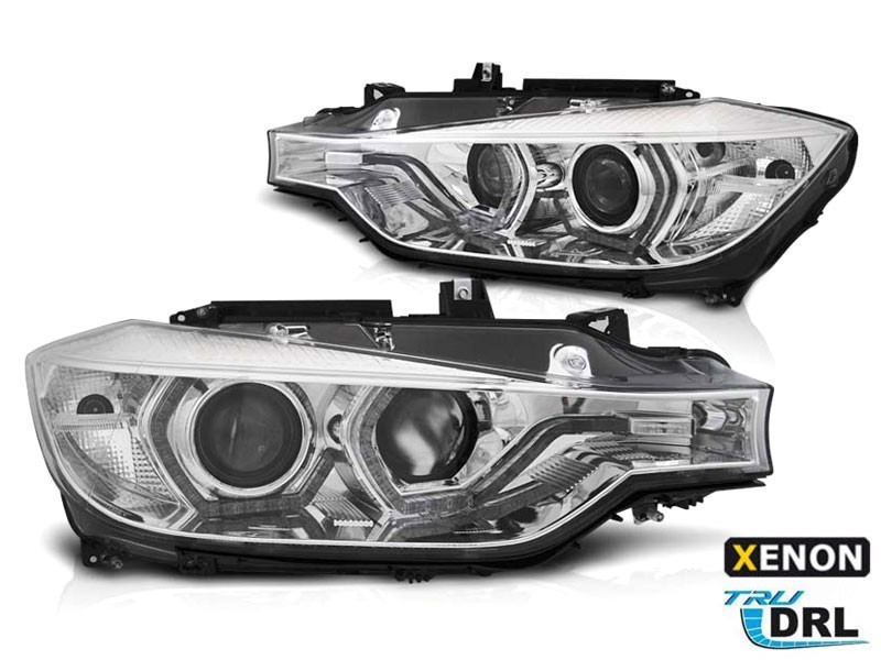 Комплект тунинг ксенонови фарове за BMW серия 3 F30,F31 2011-2015 с хром основа, ляв и десен за модели без AFS функция