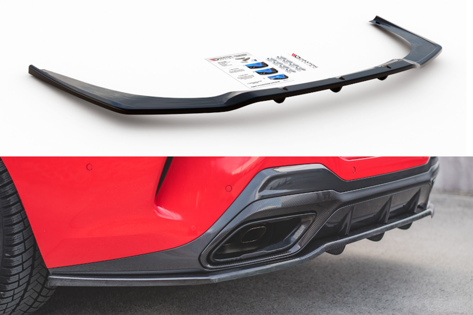 Добавка Maxton Design с вертикални ребра за дифузьор на задна броня за BMW M850I G15 след 2018 година, черен лак