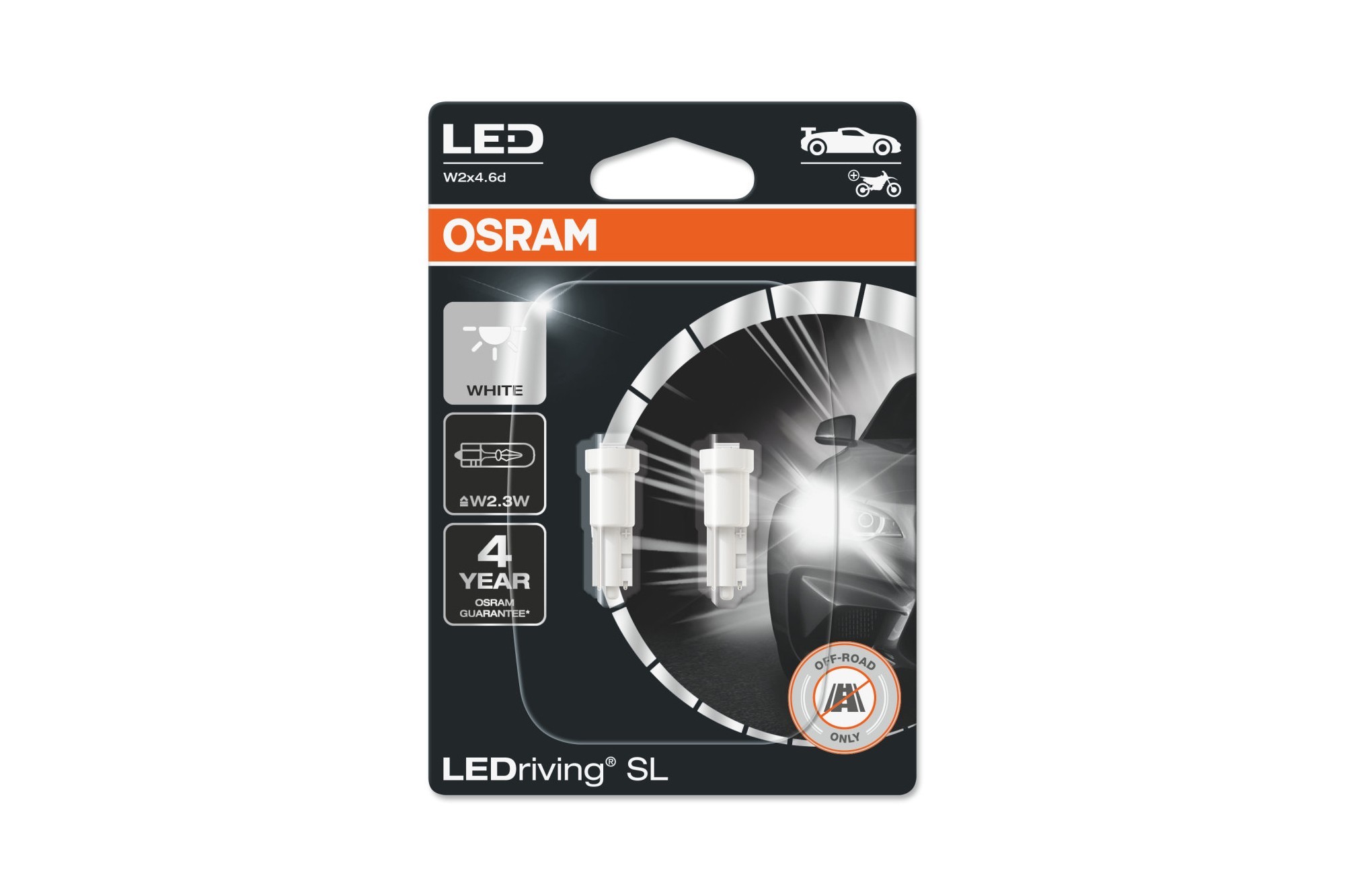 Комплект 2 броя LED лампи тип W2.3W студено бели 12V, 2.3W, W2x4.6d, 6000K, 25lm