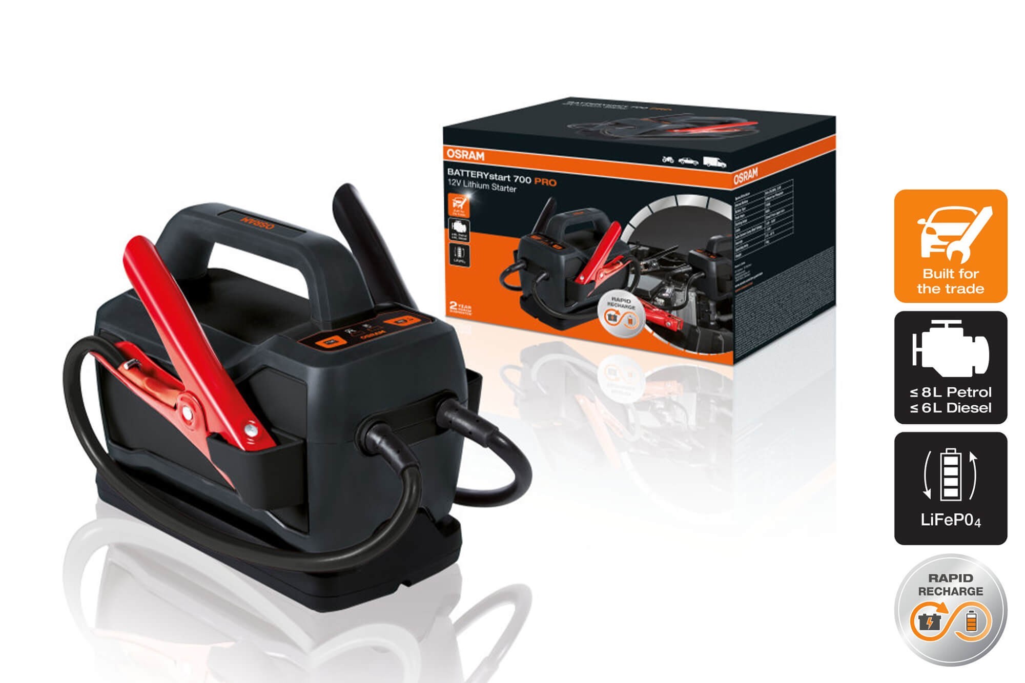 Външна батерия Osram Batterystart PRO 700 за стартиране на двигателя, 76.8Wh, 12V, 650-1500A