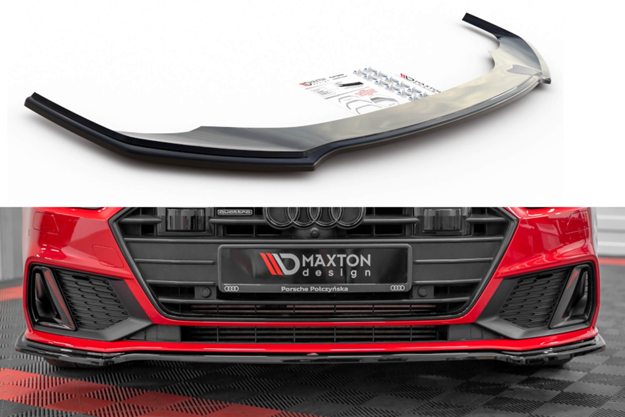 Спойлер Maxton Design версия 1 за предна S-Line броня на Audi A7 C8 след 2017 година, черен лак