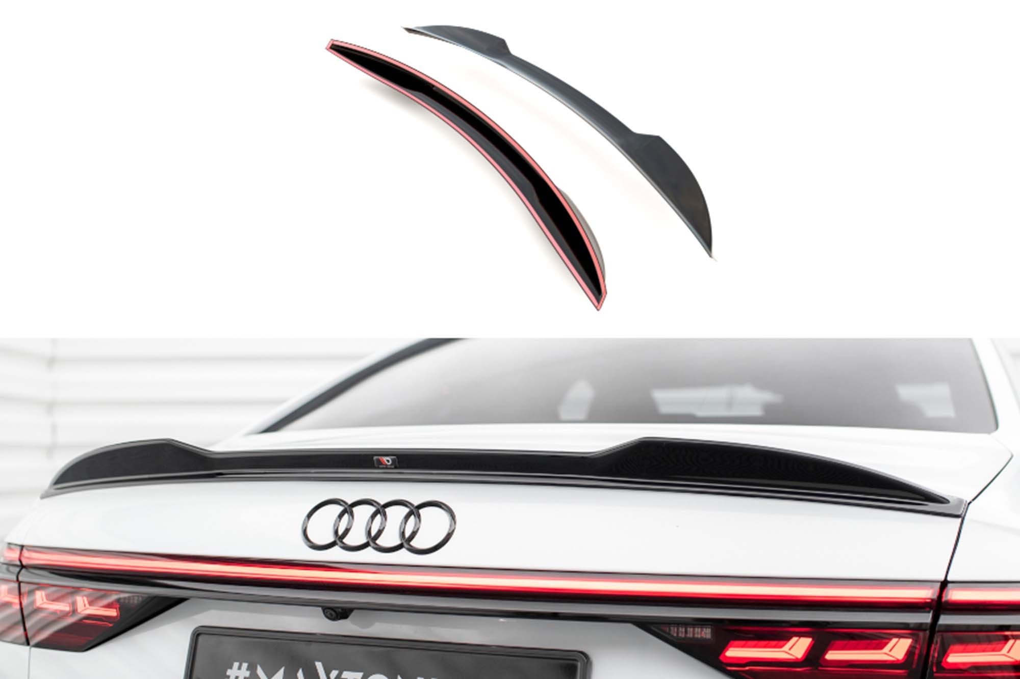 3D спойлер Maxton Design за багажник на Audi A8, A8 S-Line, S8 D5 2017-2021, черен лак