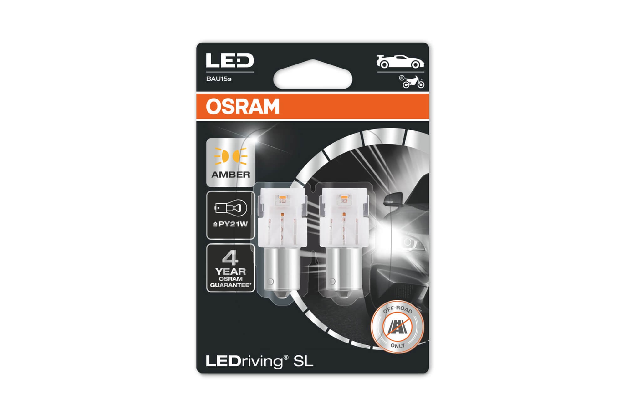  Комплект 2 броя LED лампи Osram тип PY21W кехлибар, 50LM, 12V, 1.30W, BAU15s