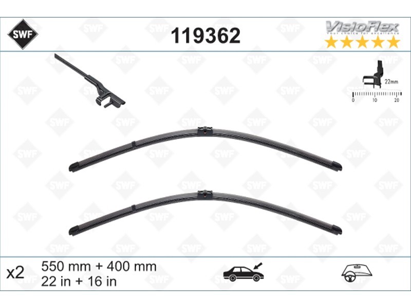 Комплект автомобилни чистачки SWF Visionext 119362, 550мм + 400мм