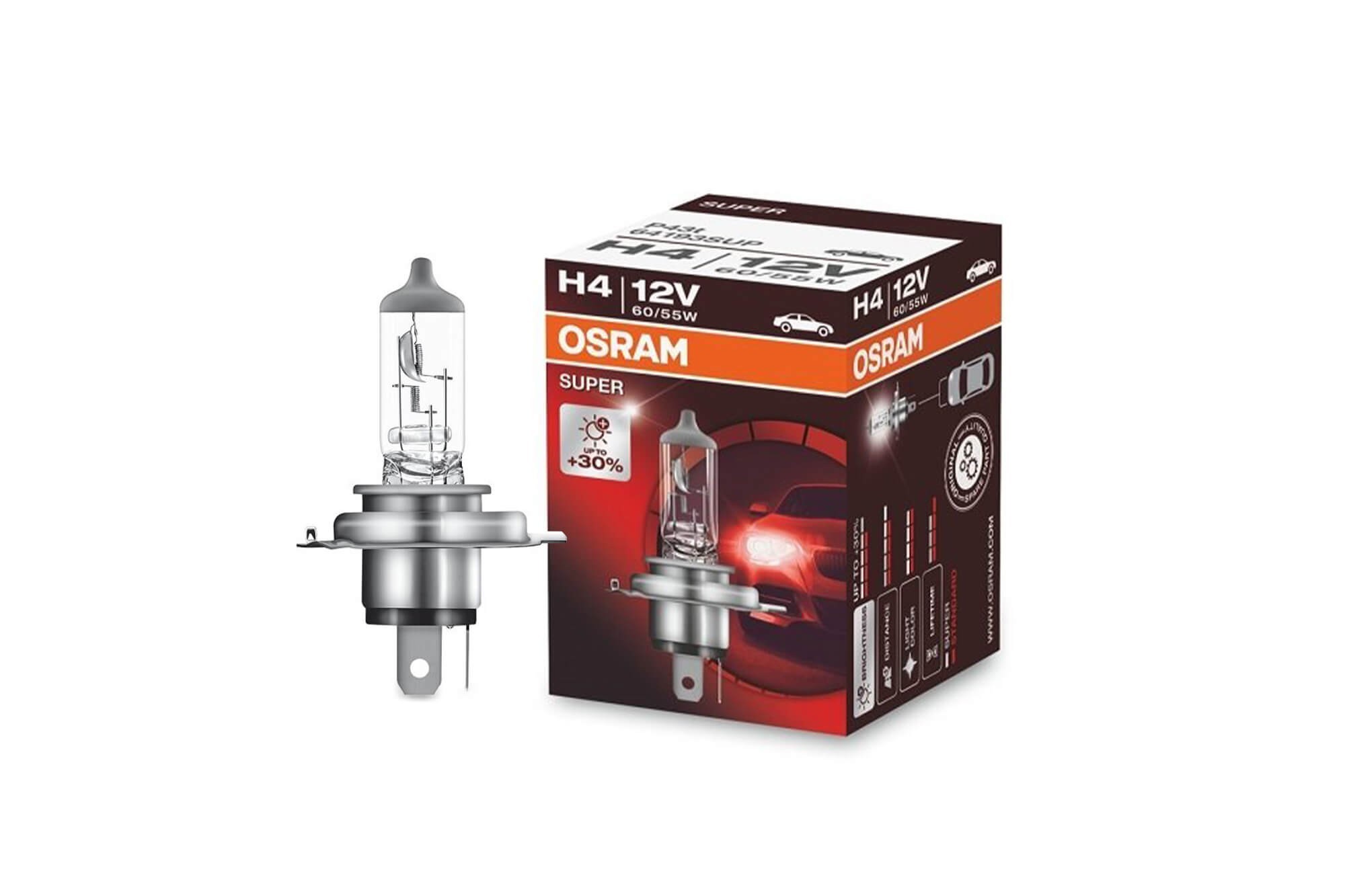 Халогенна крушка Osram H4 Super 12V, 60/55W, P43t, 1 брой