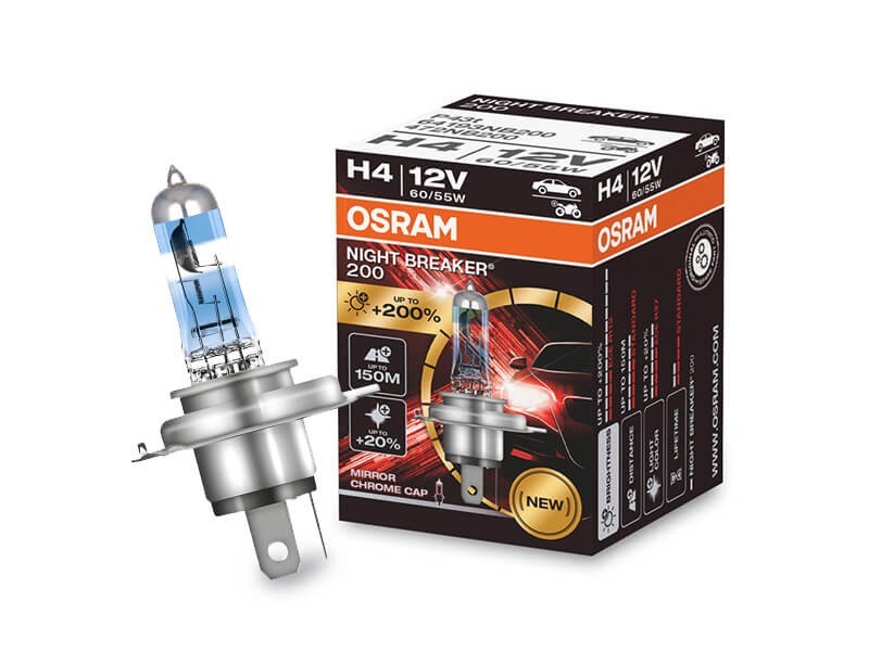  Халогенна крушка Osram H4 Night Breaker 200 12V, 60/55W, P43t, 3900K, 1650/1000lm, 1 брой в кутия