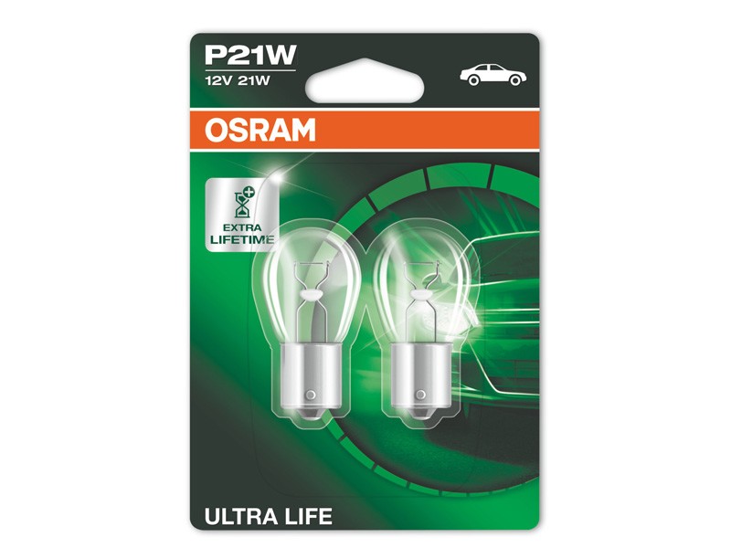 Комплект 2 броя халогенни крушки Osram P21W UltraLife 12V, 21W, BA15S