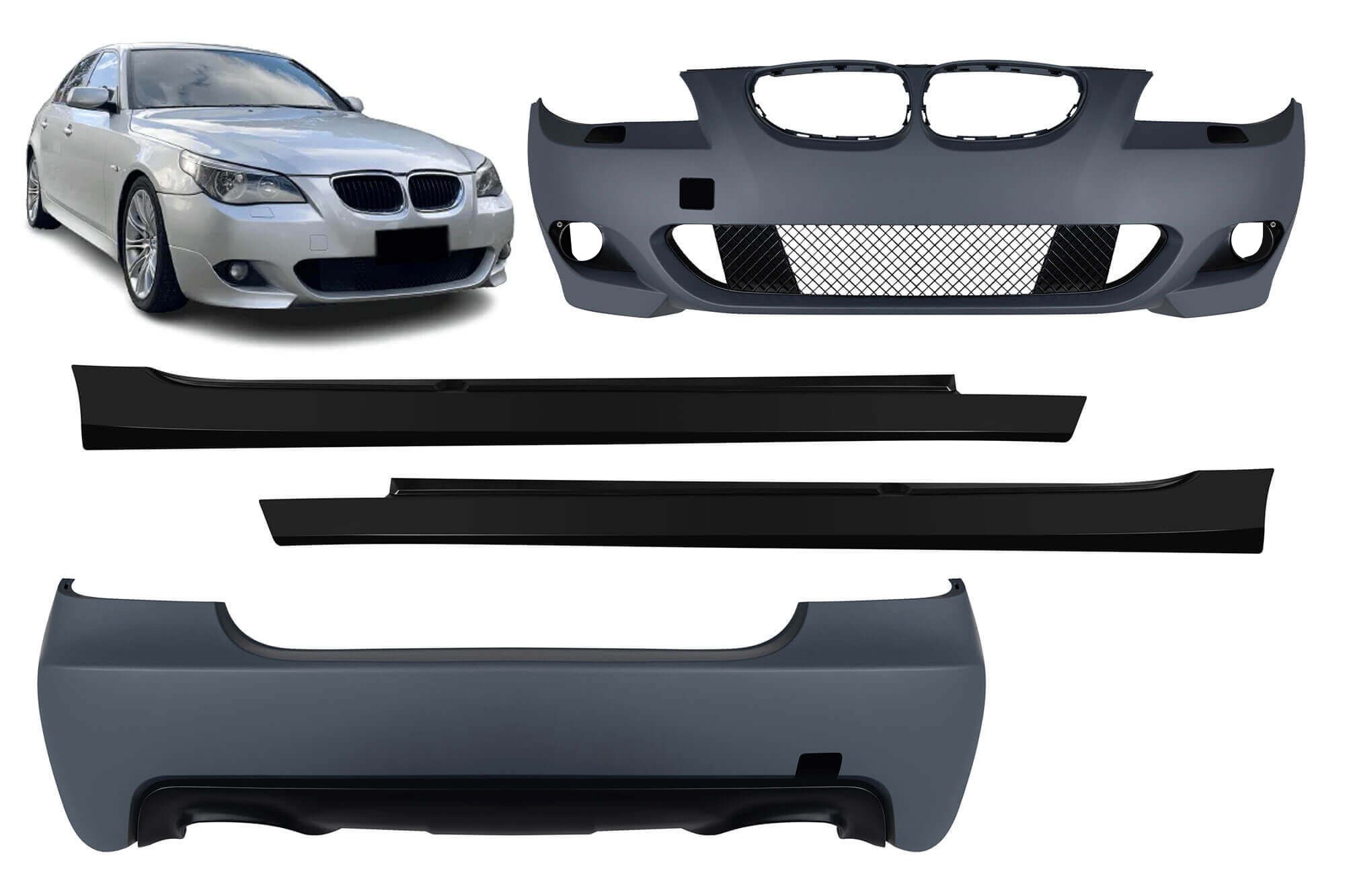 Тунинг пакет съвместим с BMW серия 5 E60 2003-2010 без PDC, без халогени, с двоен дифузьор съвместим с двоен накрайник -oo--oo-