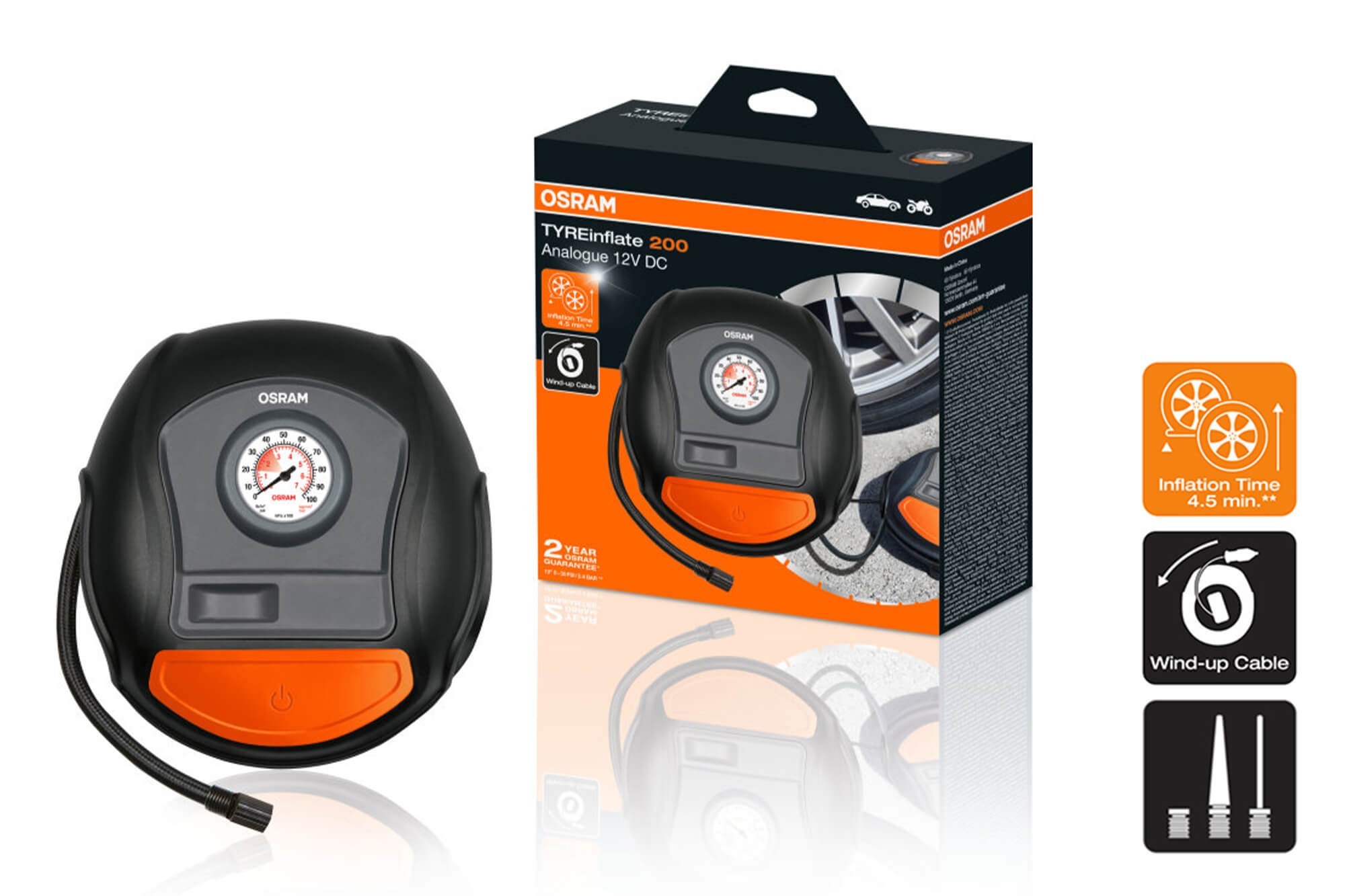 Аналогов компресор Osram модел 200 за гуми 12V, 10A, 5.5bar