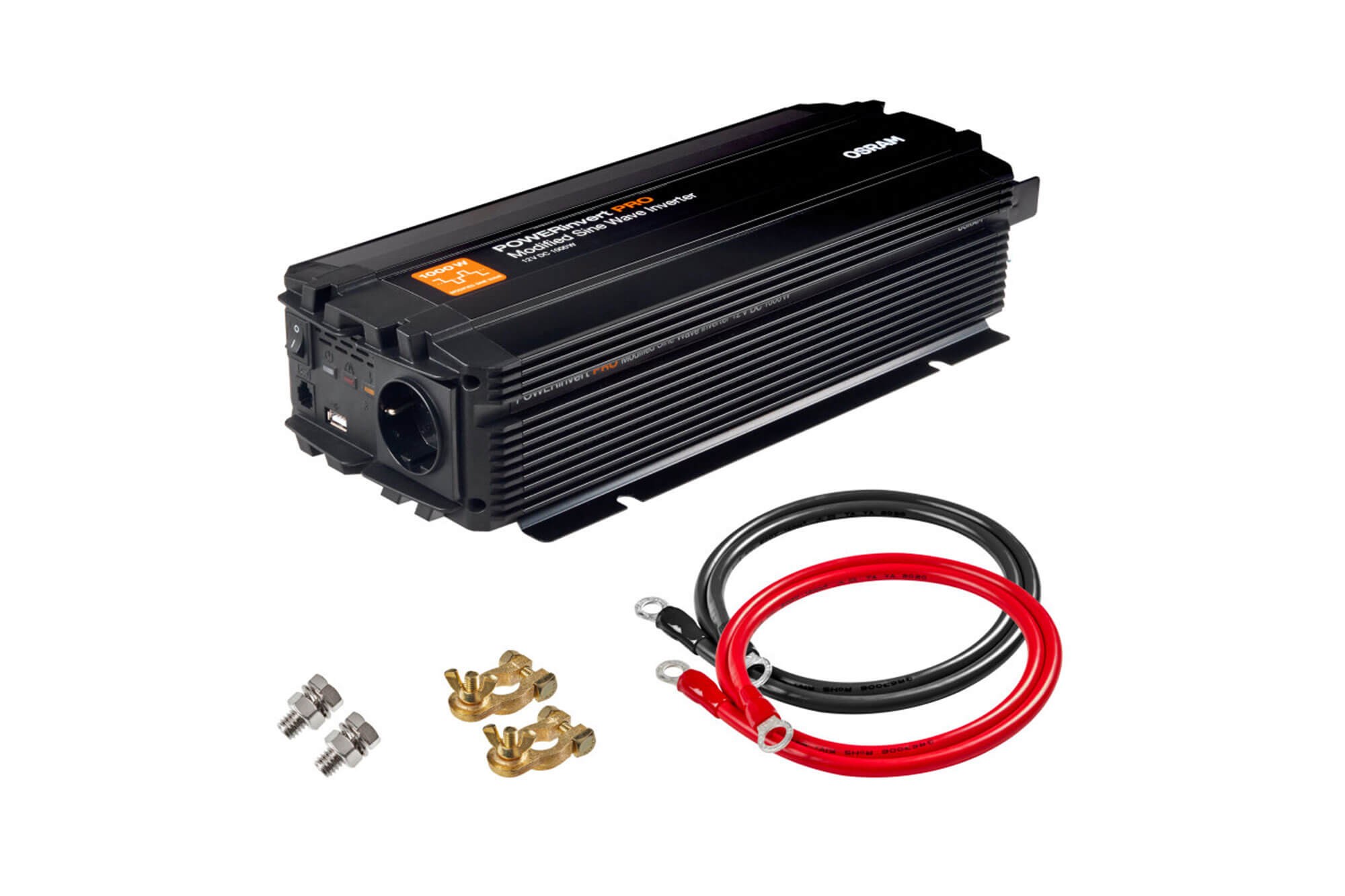 Монофазен токов инвертор Osram Modified Sine Wave Inverter 12V DC, 1000W, 98A, 50Hz, 200-240Vrms, с един контакт