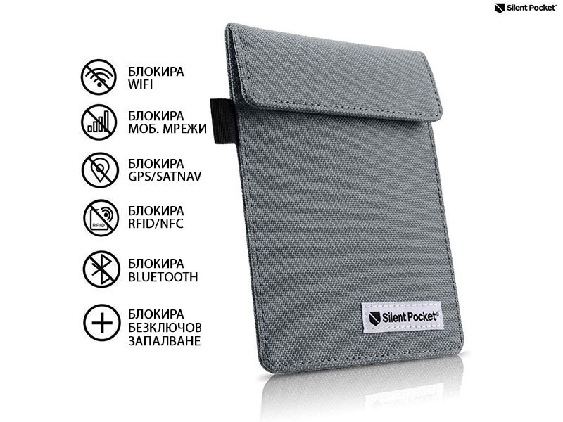 Защитен калъф Silent Pocket модел RFID за автомобилен ключ, тъмно сив