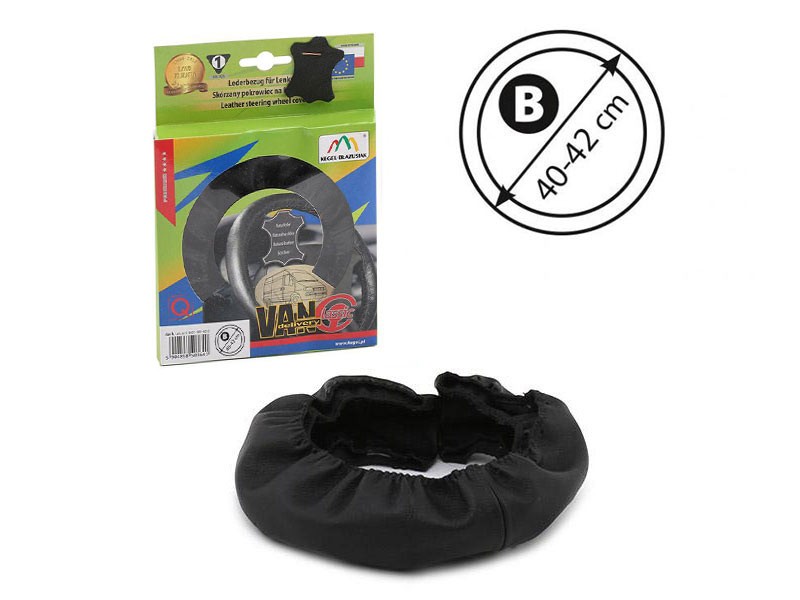 Калъф Kegel серия Classic за волан на бус/ван, размер 40-42см, черен от естествена кожа, шевен