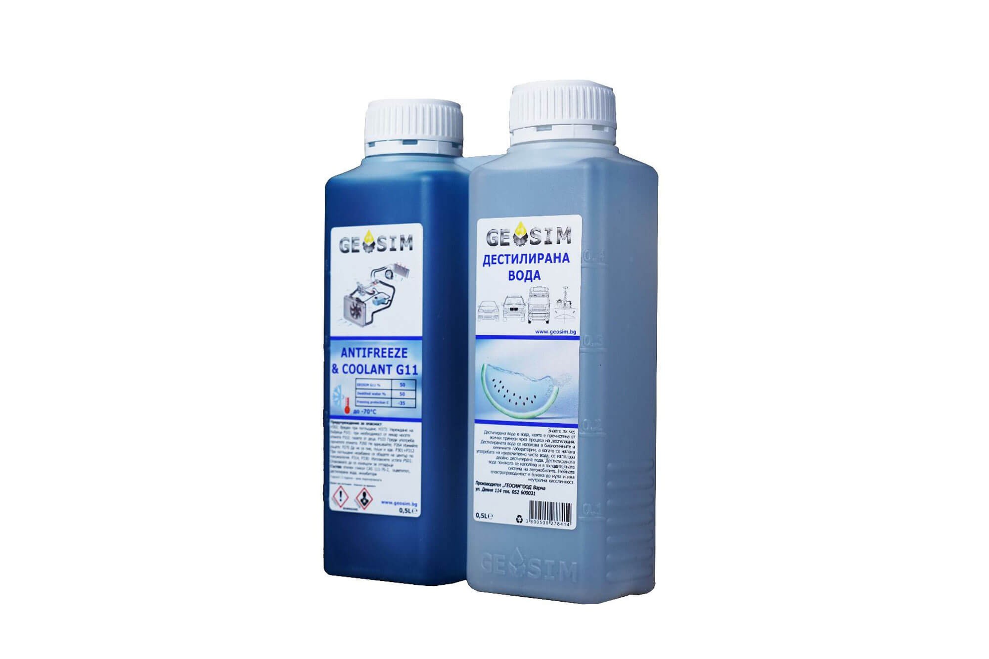 Комплект Geosim 2 в 1 от син антифриз G11 концентрат 500ml и дестилирана вода 500ml