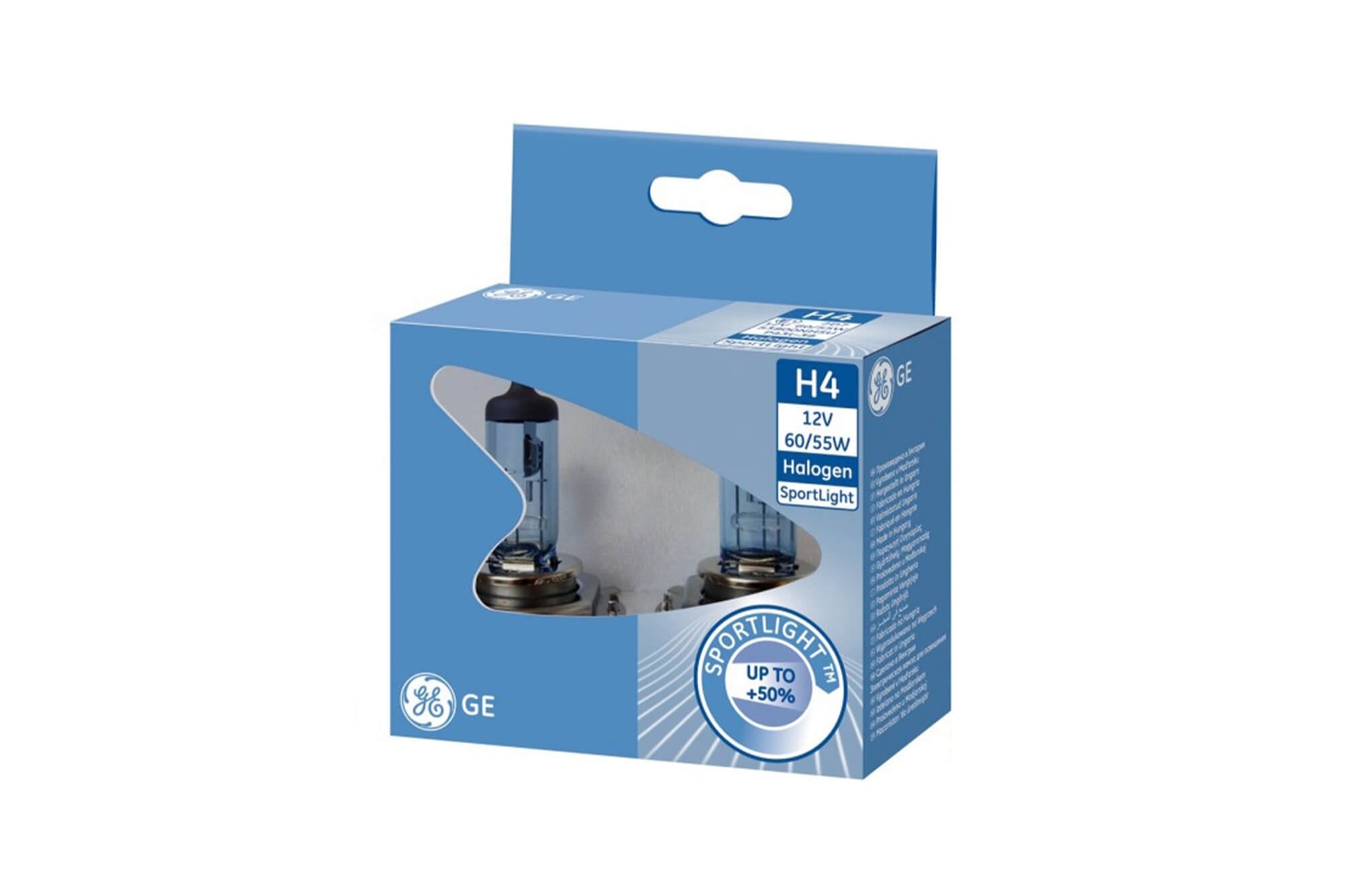 Комплект 2 броя халогенни крушки General Electric, серия Sport Light +50 H4, 12V, 60/55W, P43t