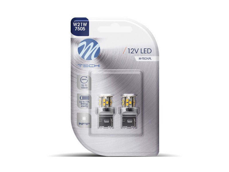 LED крушки M-tech Econo бели, W21W, 12V, 1.9W, 160LM, W3x16d, 2 броя