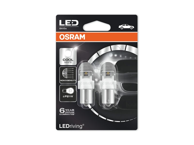 Комплект 2 броя LED лампи Osram тип P21W студено бяла, 12V, 2W, BA15s