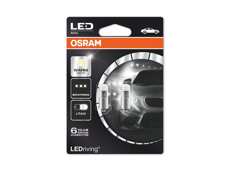 Комплект 2 броя LED лампи Osram тип T4W топло бели, 4000K, 12V, 1W, BA9s