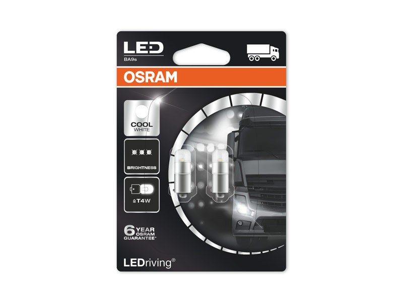 Комплект 2 броя LED лампи Osram тип T4W студено бяла, 6000K, 24V, 1W, BA9s