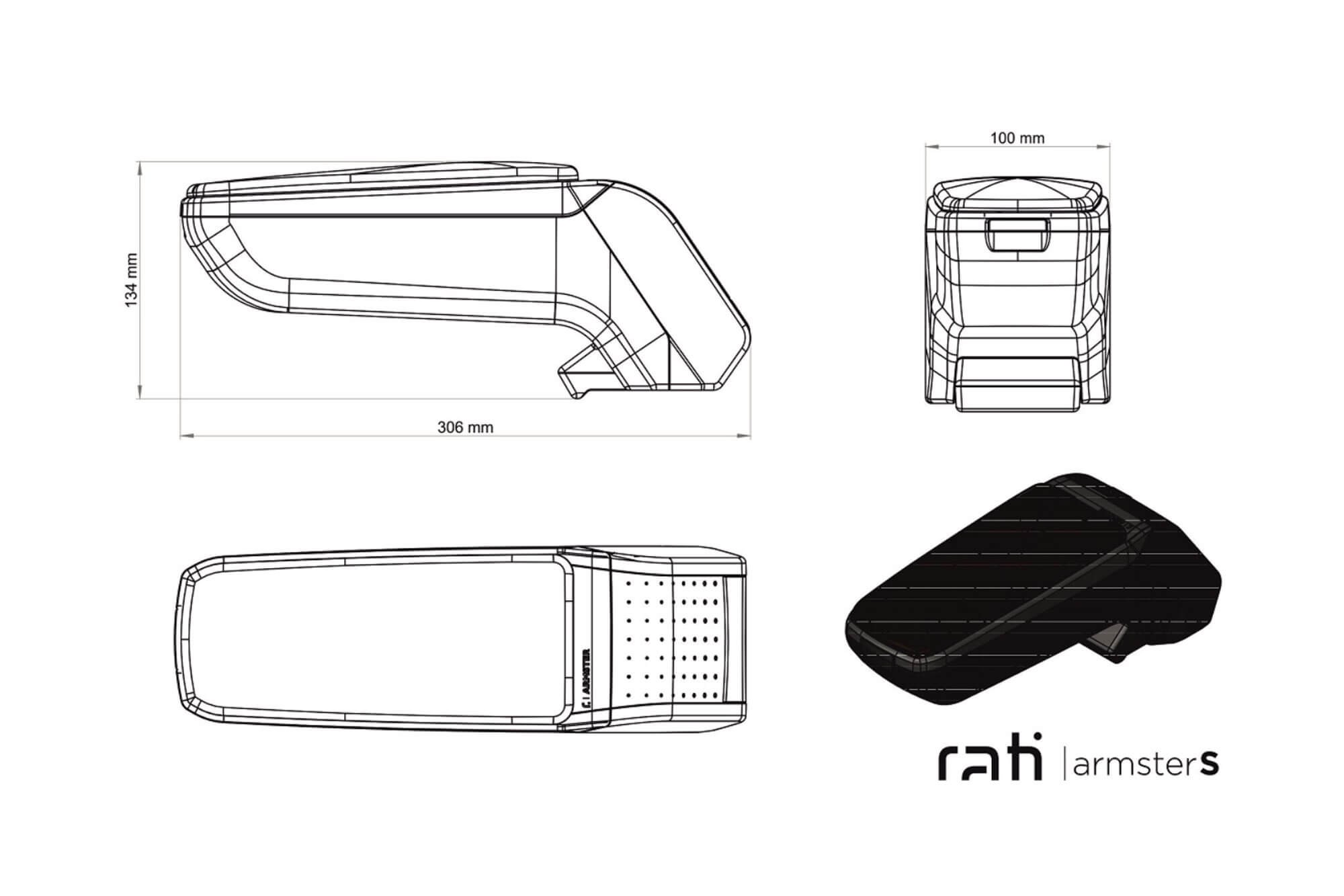 Подлакътник Rati модел Armster S с черна еко кожа за Dacia Spring след 2021 година