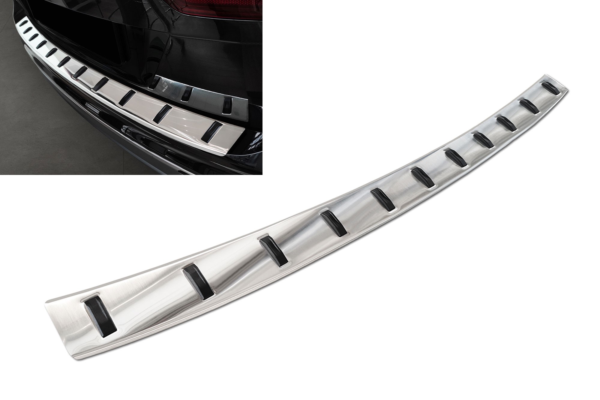 Подсилен протектор Avisa за задна броня на Volkswagen Tiguan, R-line, Allspace 2015-2020, след 2020 година, eHybrid след 2020 година, хром