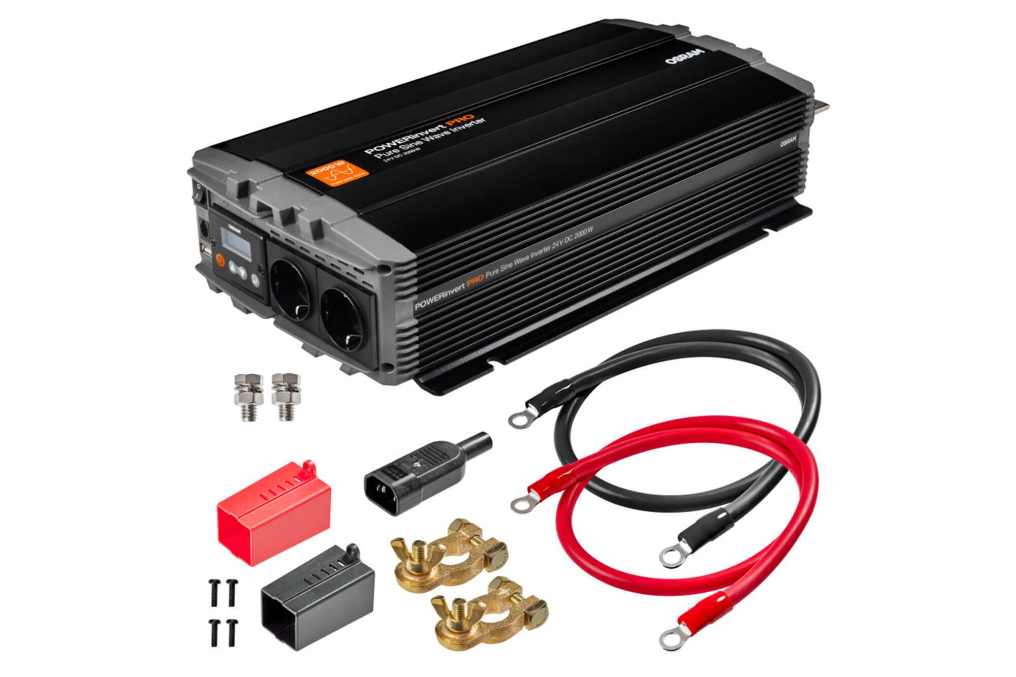 Монофазен токов инвертор Osram Pure Sine Wave Inverter 24V DC, 2000W RDC, 98A, 50-60Hz, 200-240Vrms, с два контакта