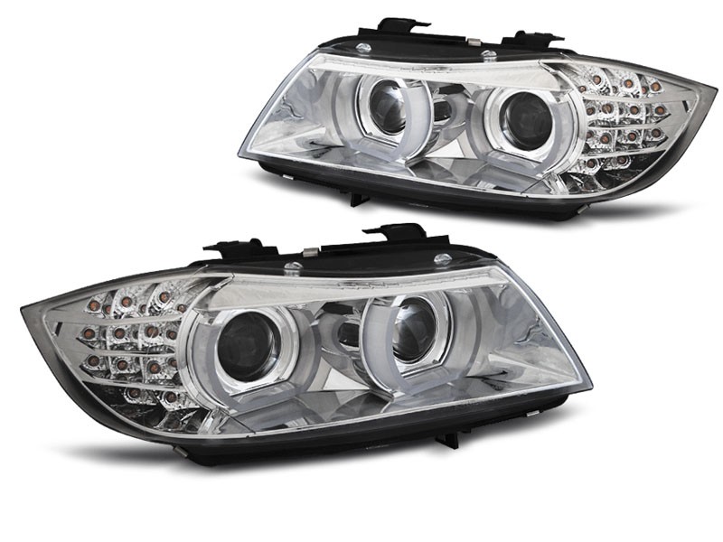 Комплект тунинг ксенонови фарове за BMW серия 3 E90/ E91 2009-2011 с хром основа , ляв и десен за модели без AFS функция