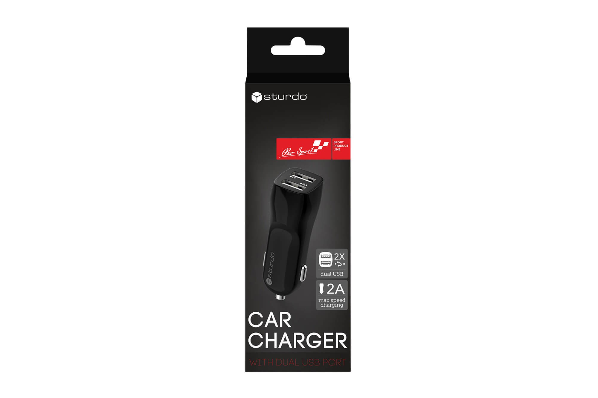 Черно USB зарядно за автомобил Sturdo серия Pro Sport 2xUSB, 2A