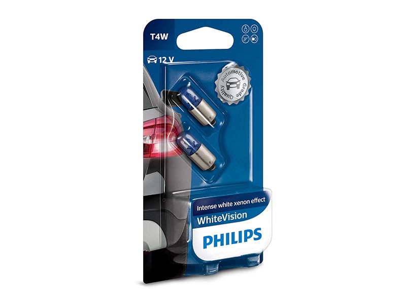 Комплект 2 броя халогенни крушки Philips T4W White Vision 12V, 4W, BA9S