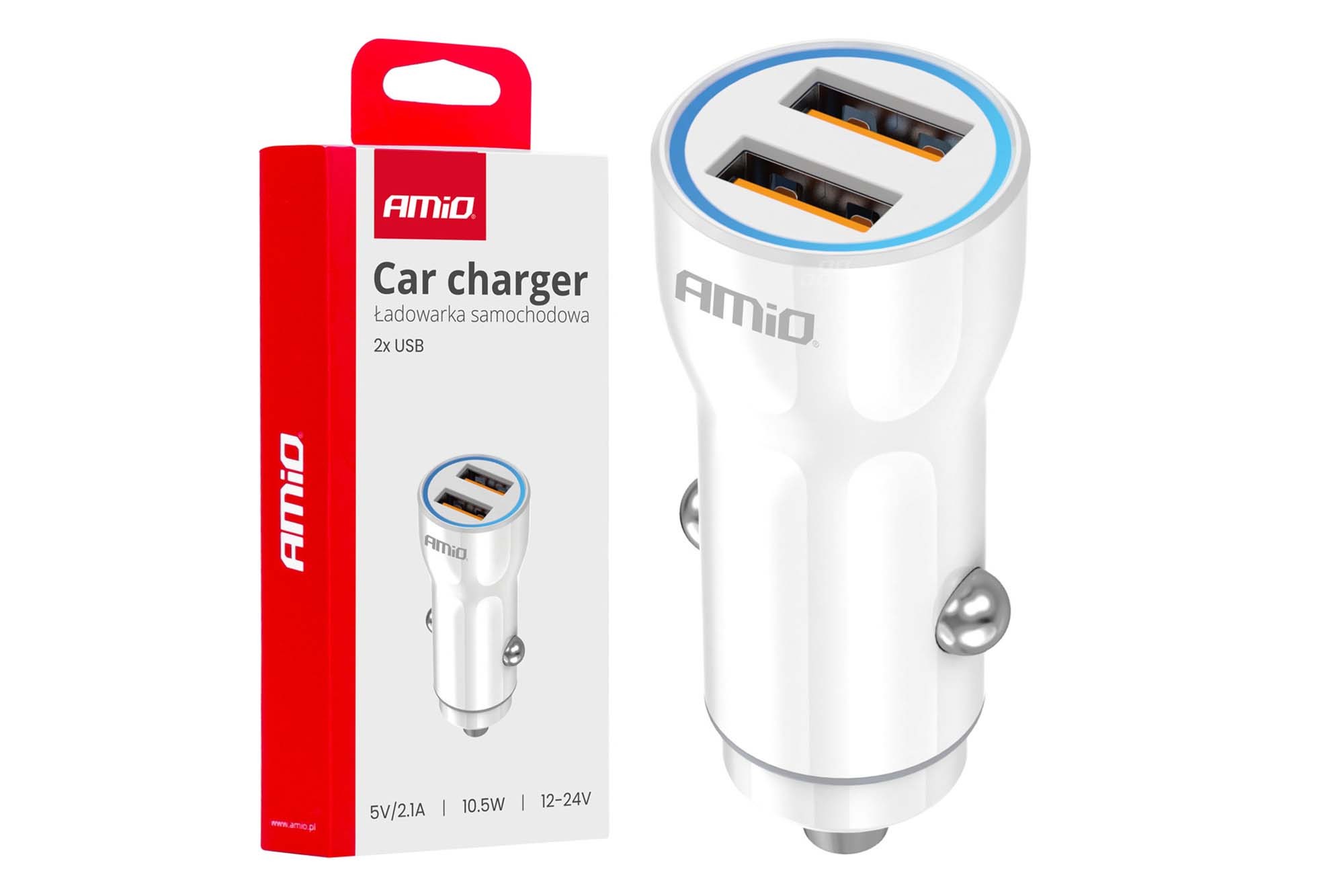 Зарядно Amio за запалка с 2 USB порта 12/24V, 10.5W, 2.1A