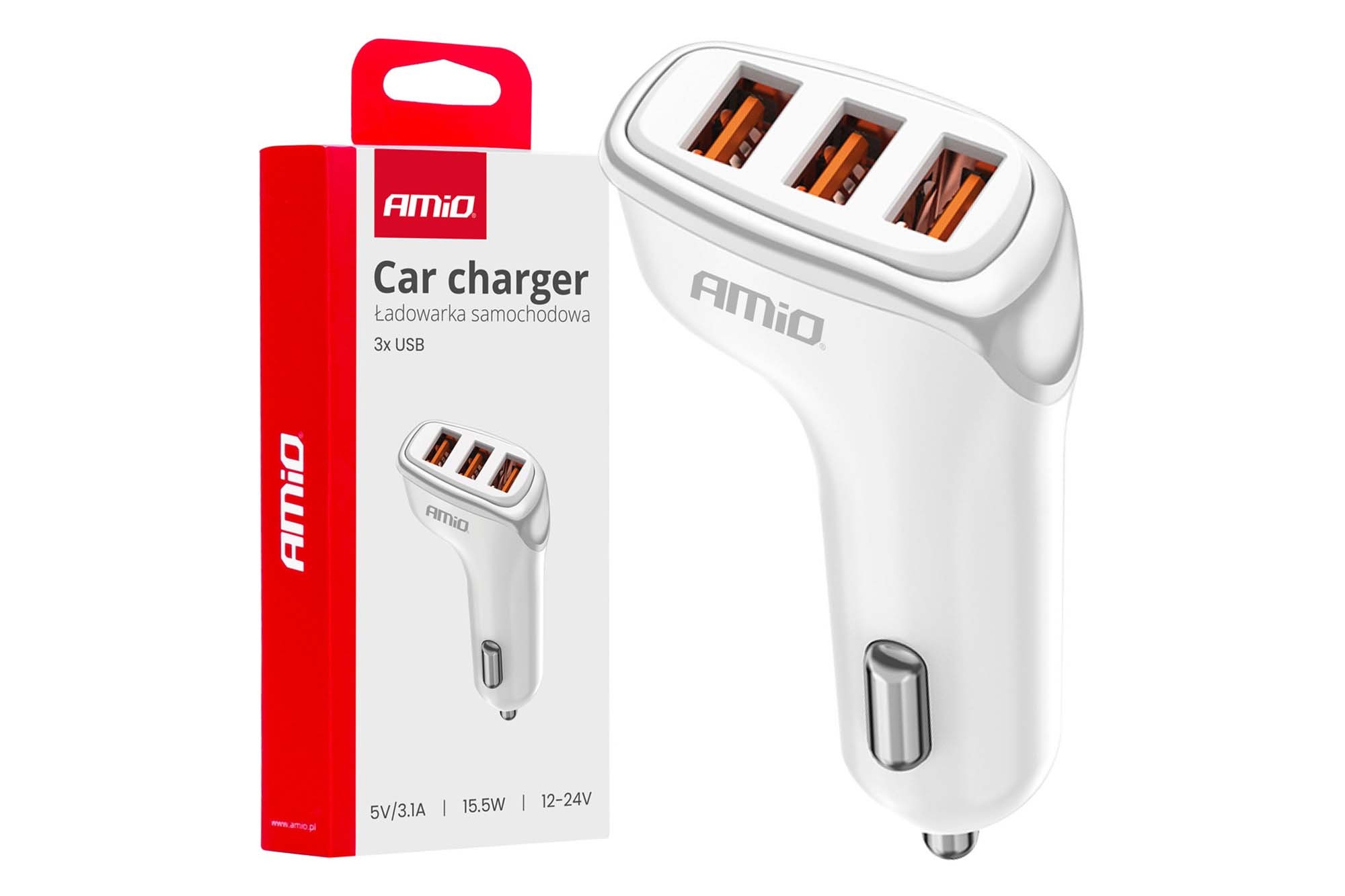 Зарядно Amio за запалка с 3 USB порта 12/24V, 15.5W, 3.1A
