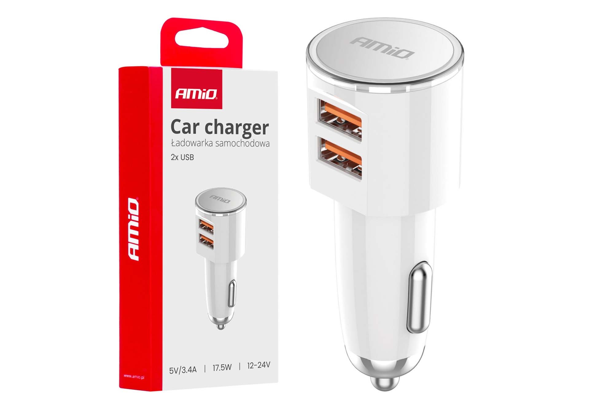 Зарядно Amio за запалка с 2 USB порта 12/24V, 17.5W, 3.4A