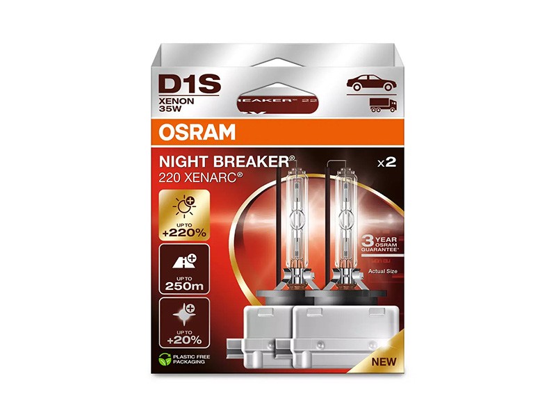 Комплект 2 броя ксенонови лампи D1S Osram Xenarc Night Breaker 220 85V, 35W, PK32D-2, 4500K, 3200lm