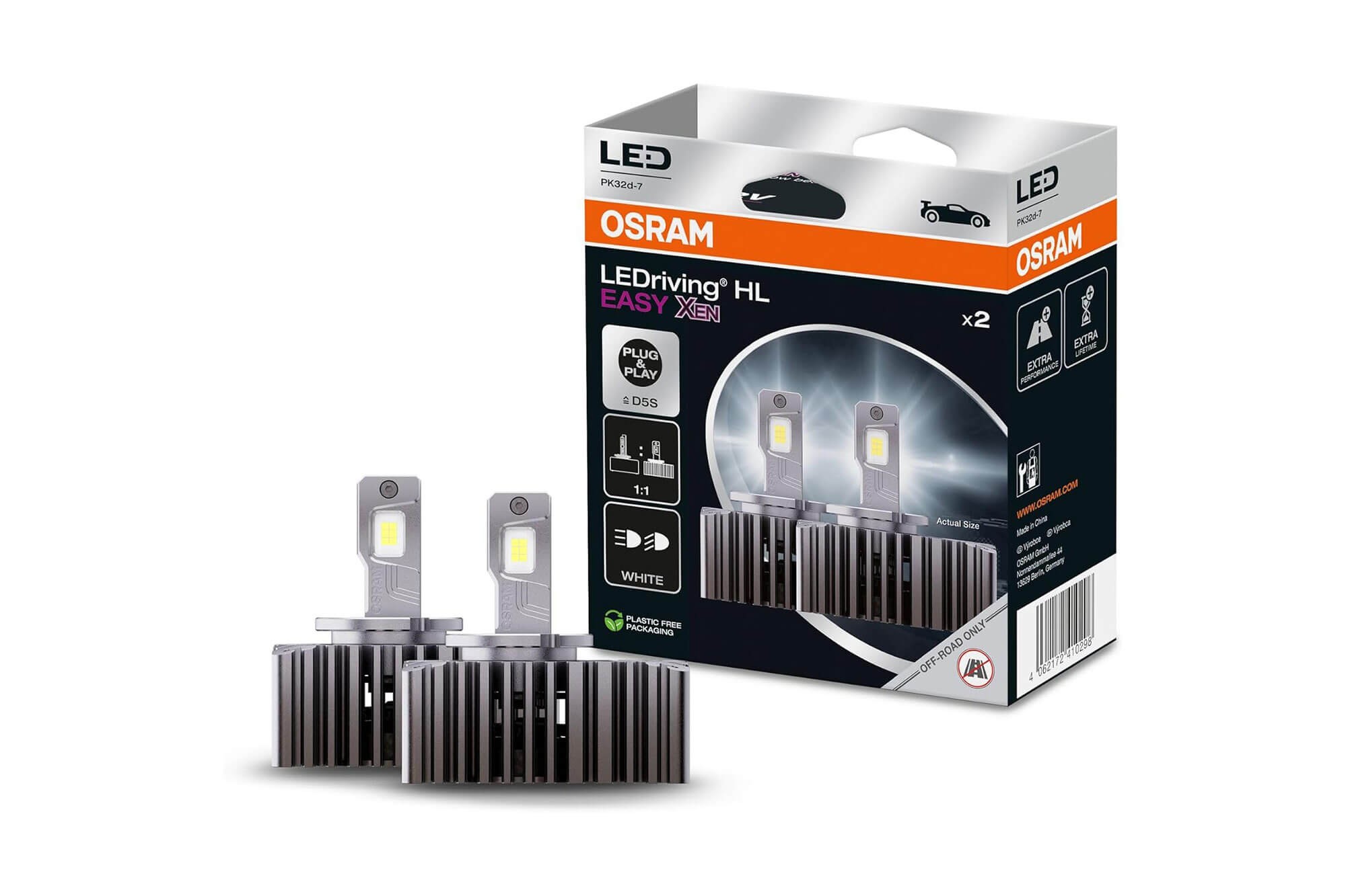 LED система Osram Easy Xen D5S за фарове, студено бяла светлина, 12V, 18W, 6000K, 2850LM, PK32d-7