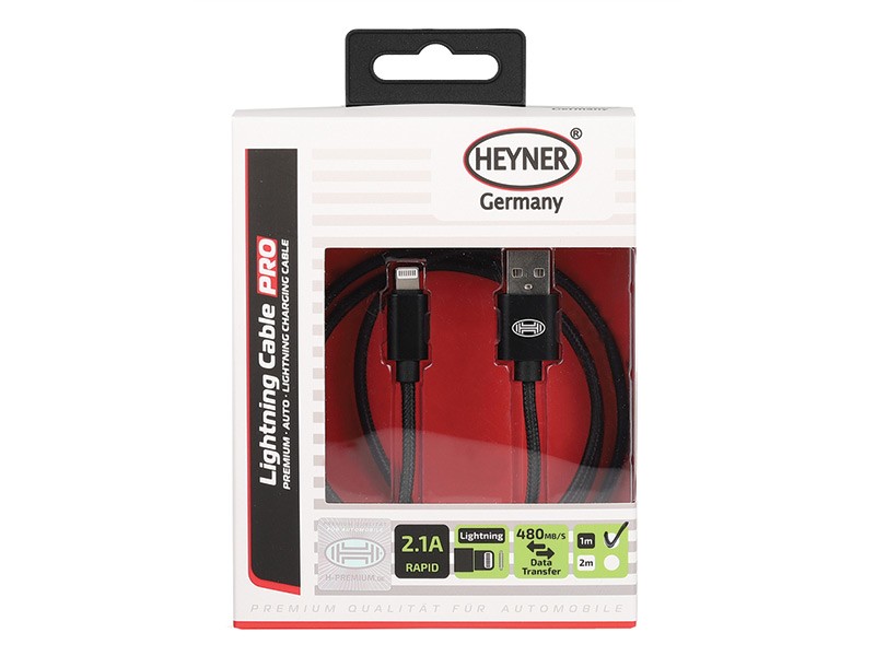USB кабел Heyner Lightning pro 1м черен за iPhone