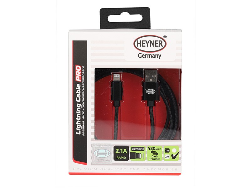 USB кабел Heyner Lightning pro 2м черен за iPhone 