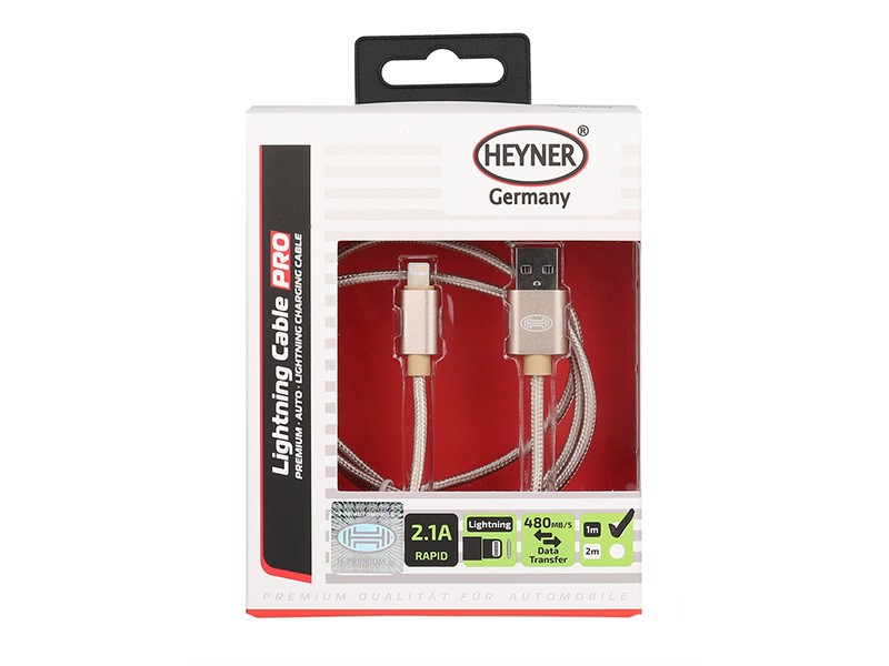 USB кабел Heyner Lightning pro 1м златист за iPhone