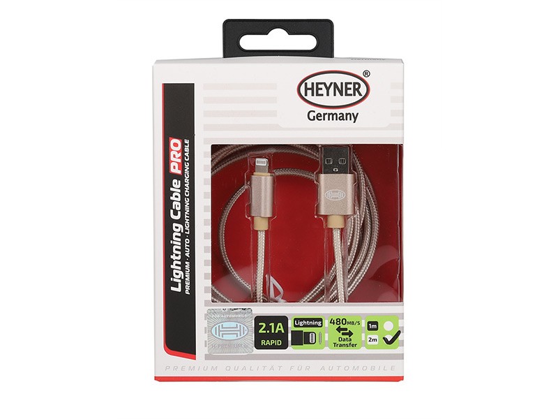 USB кабел Heyner Lightning pro 2м златист за iPhone 