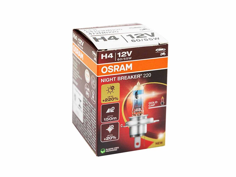 Халогенна крушка Osram H4 Night Breaker 220 12V, 60/55W, P43t, 1650/1000lm