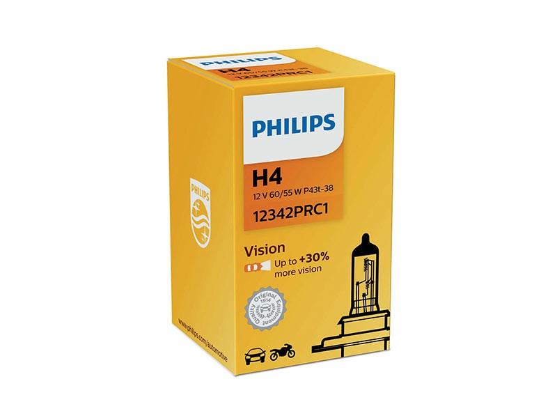 Халогенна крушка Philips H4 Vision 12V, 60/55W, P43T-38, 1 брой Халогенна крушка Philips H4 Vision 12V, 60/55W, P43T-38, 1 брой