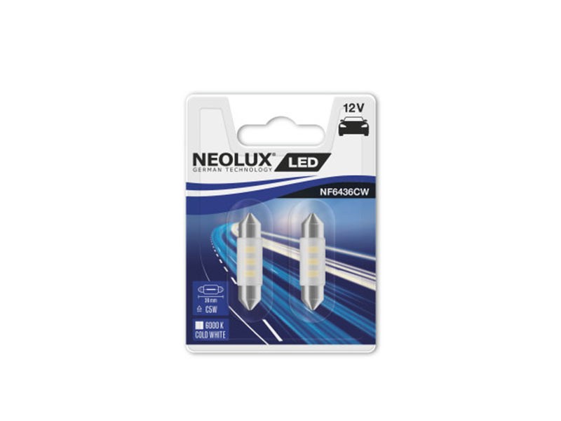 Комплект 2 броя LED лампи NeoLux тип C5W 36mm, студено бяла, 6000K, 12V, 0.5W, SV8.5-8