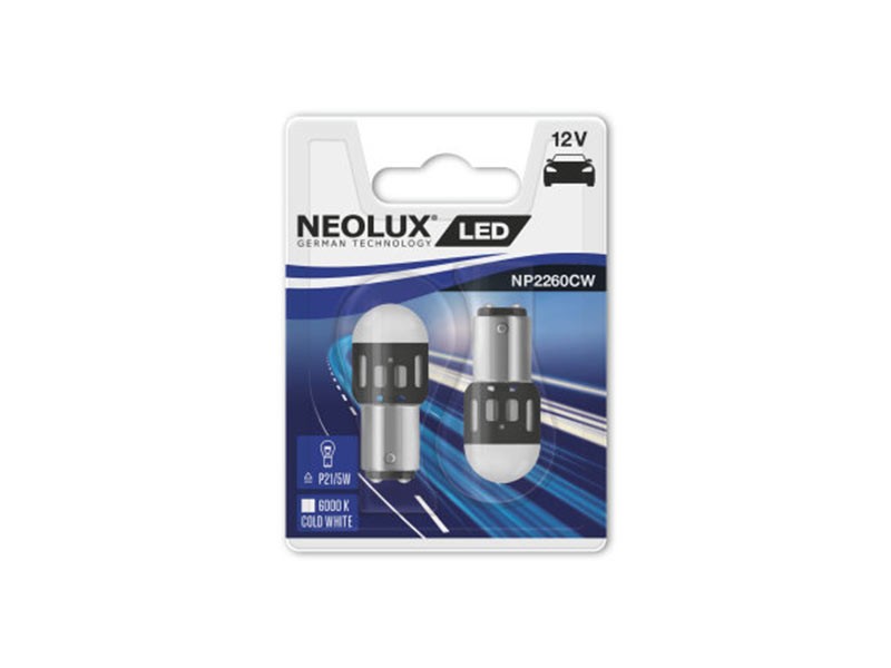 Комплект 2 броя LED лампи NeoLux тип P21/5W студено бяла, 6000K, 12V, 1.2W, BAY15d
